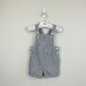 Ralph Lauren Seersucker Striped Flag Shortall Romper 6 Months
